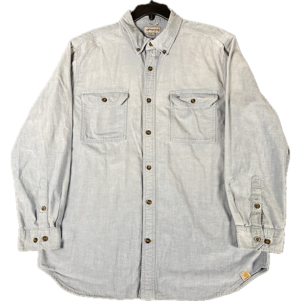 Carhartt Mens Shirt XL Blue Relaxed Fit Long Sleeve Button Down Work S202 CBL